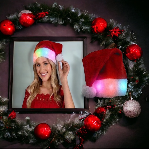 Nu Shuz Plush Santa Hat Flashing Blinking Light-Up Multicolor LED Lights - Picture 3 of 4